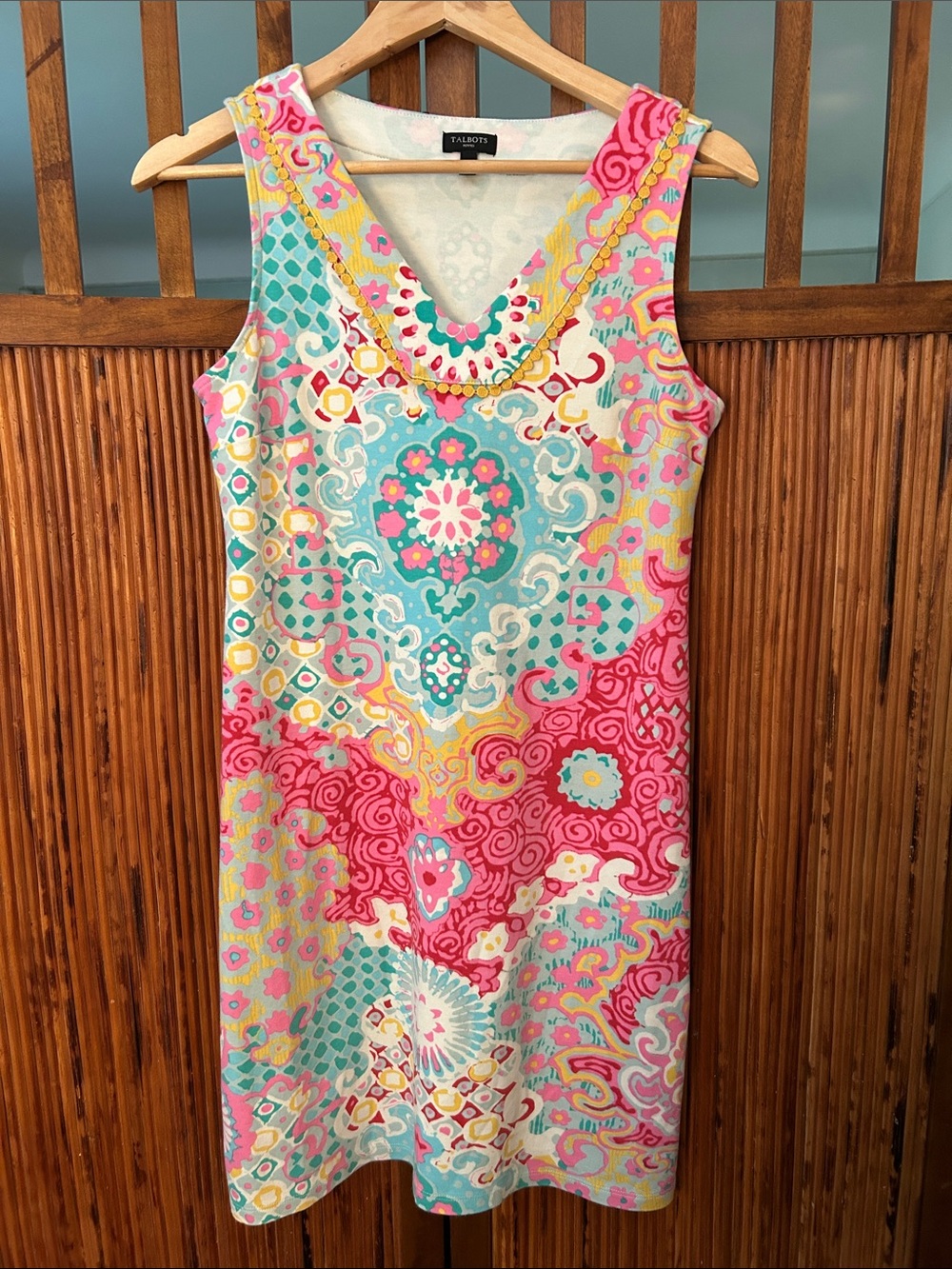 Talbots Pink, Turquoise & Yellow Printed Sleeveless Mini Dress